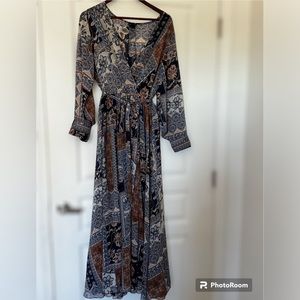 Kate And Lily Smocked Waist Maxi Dress Long Sleeve Size 14